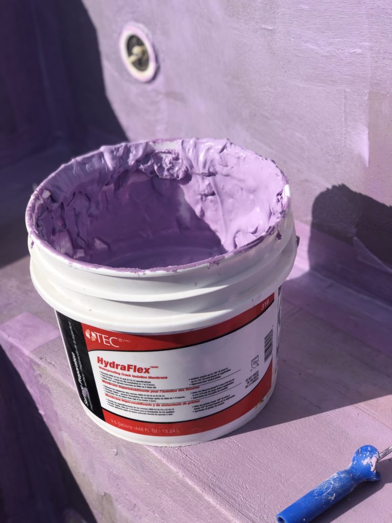 Inside of Danny's hot tub rendered and coated with waterproofing membrane