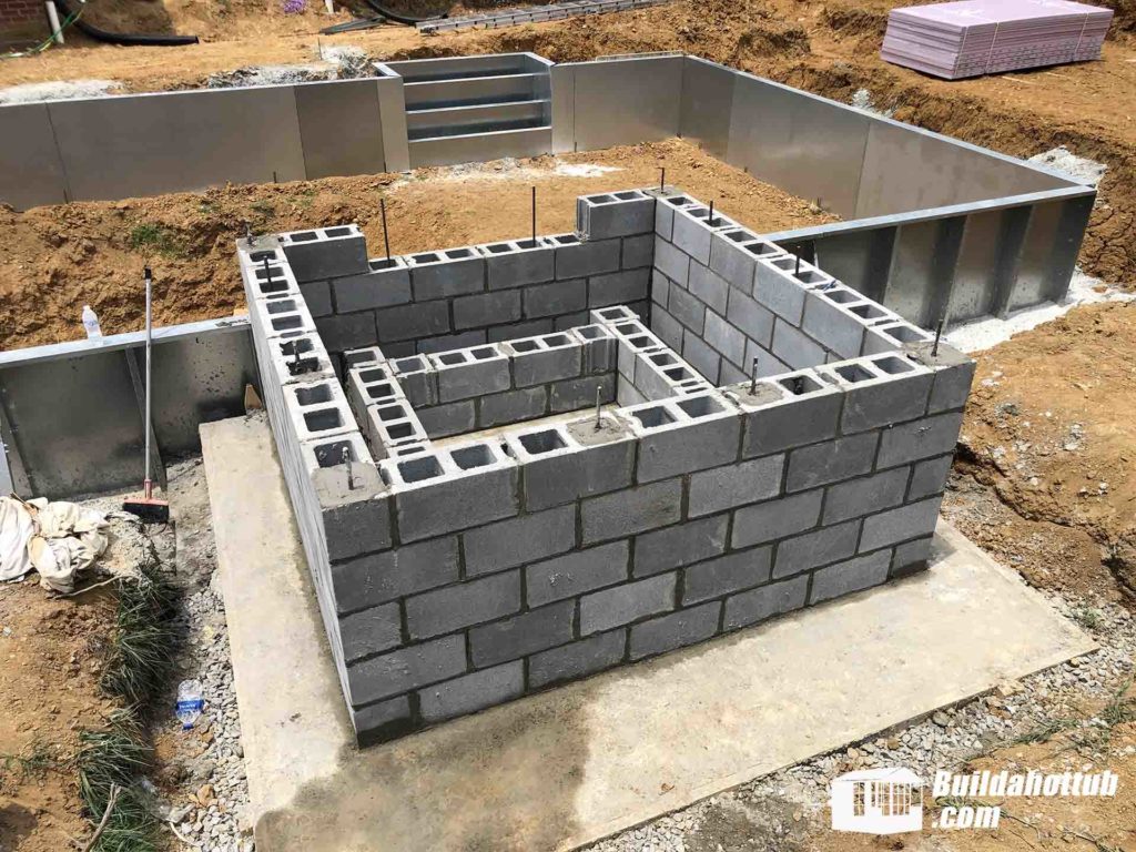 Another view of the block-built hot tub shell