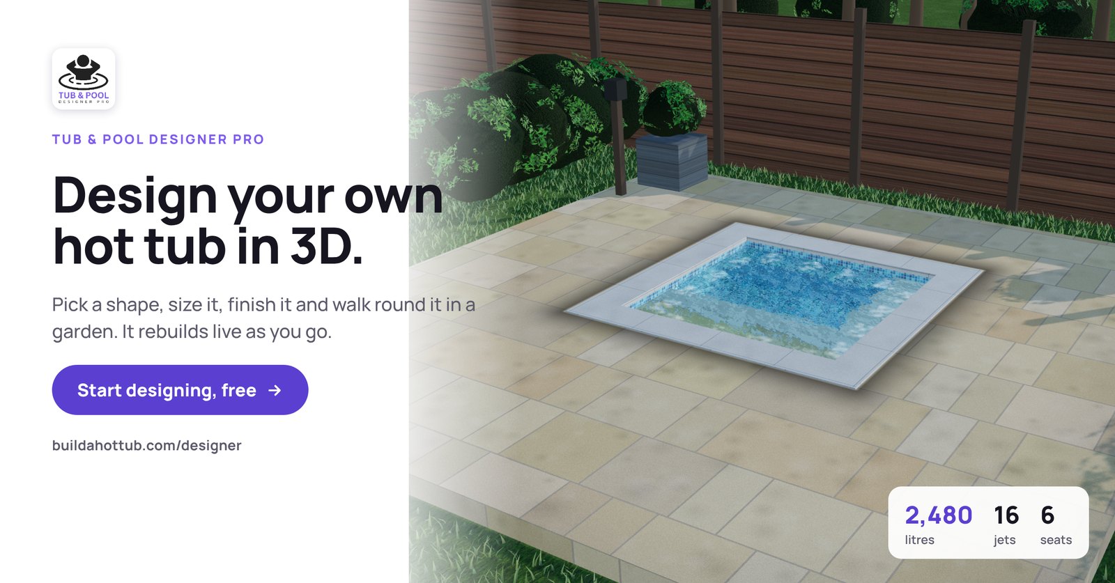Design your own hot tub in 3D, free, with Tub & Pool Designer Pro