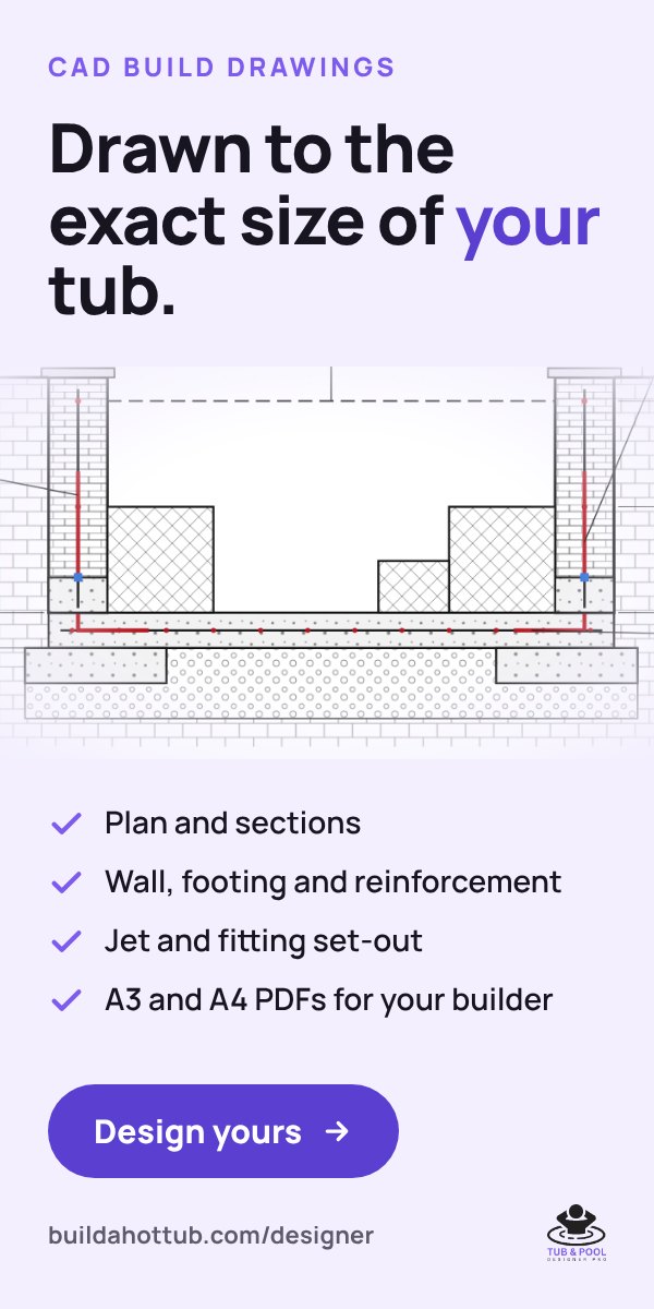 CAD build drawings drawn to the exact size of your tub, from Tub & Pool Designer Pro