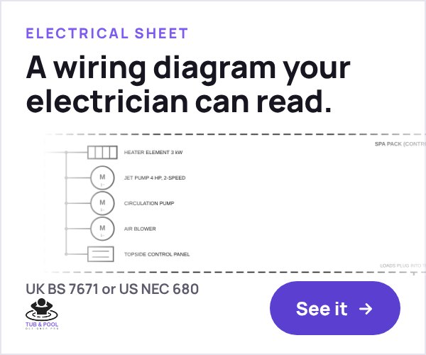 An electrical sheet your electrician can read, from Tub & Pool Designer Pro